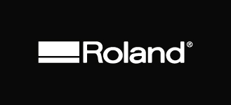 White Roland Logo on black background