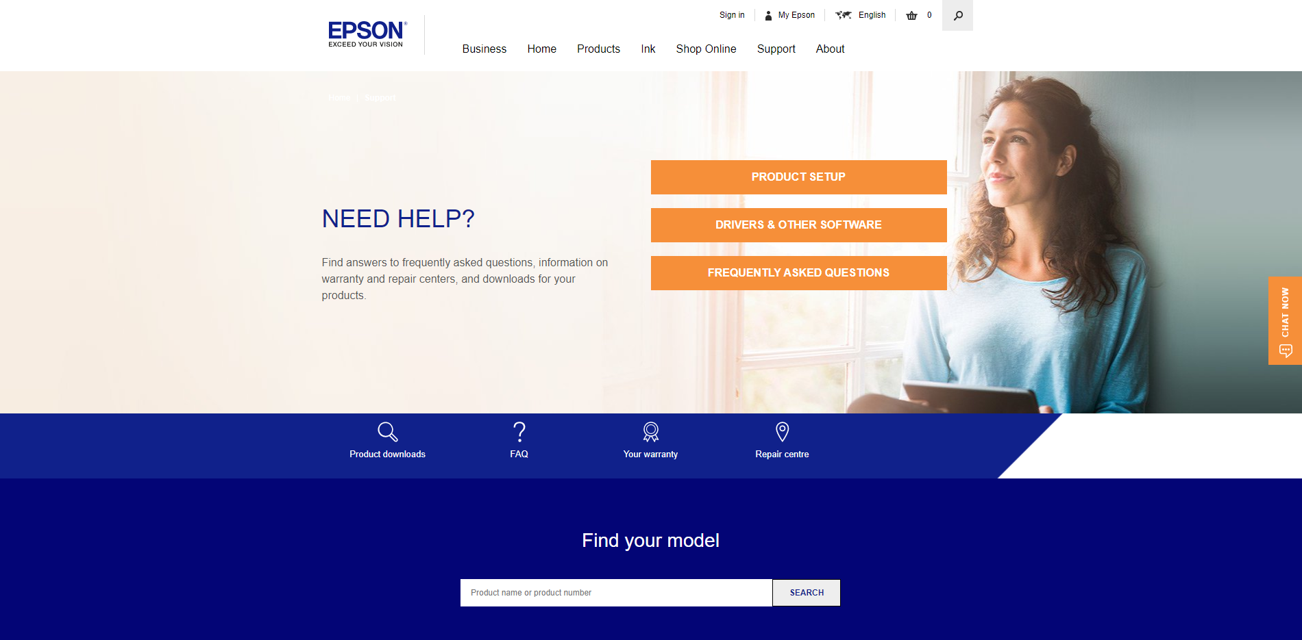 Epson Support - Find Printer Model Screenshot