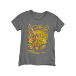 Grey T-shirt with printed design using Cubism Gold Forever Hot Stamping Foil