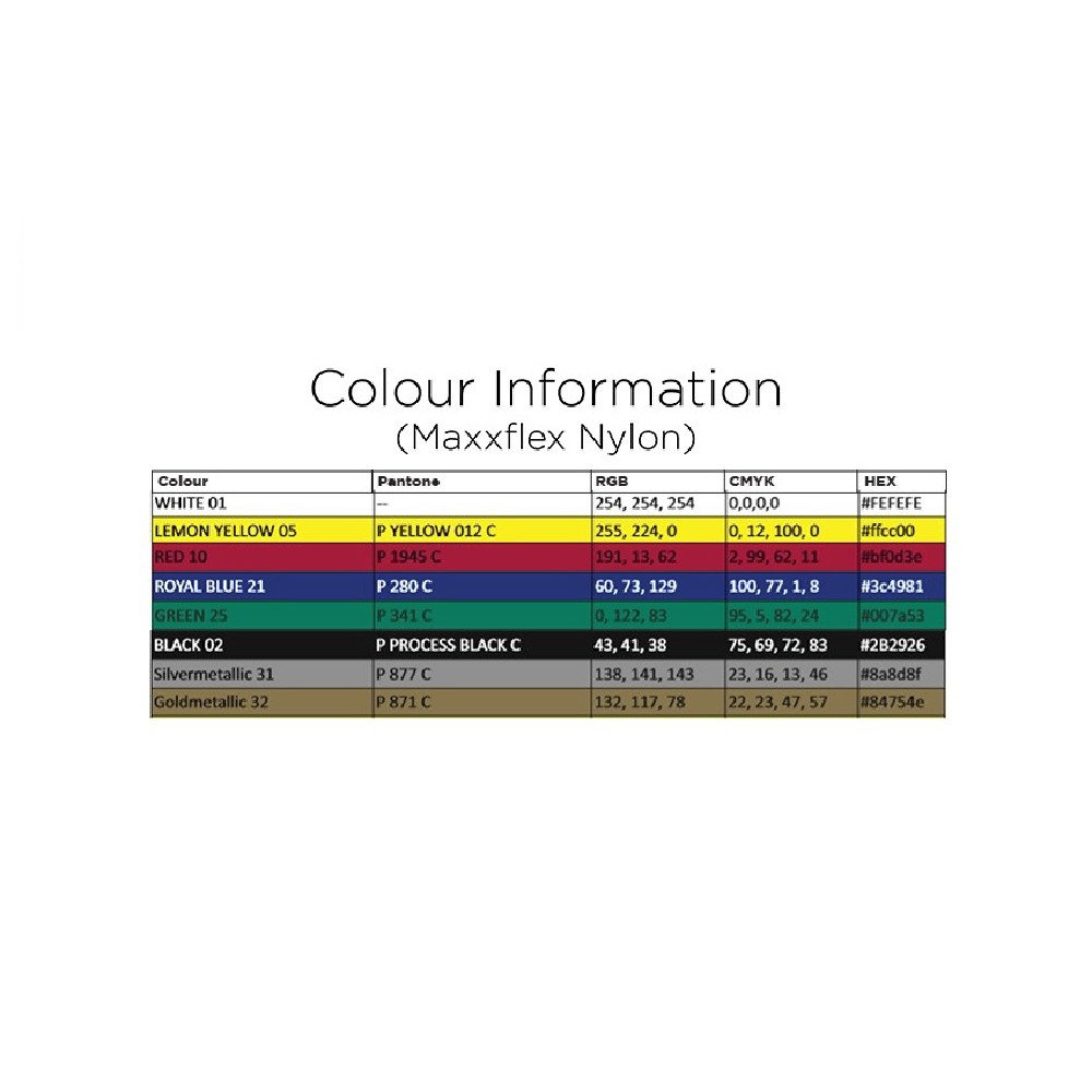 Sef Maxxflex Nylon Colour Chart