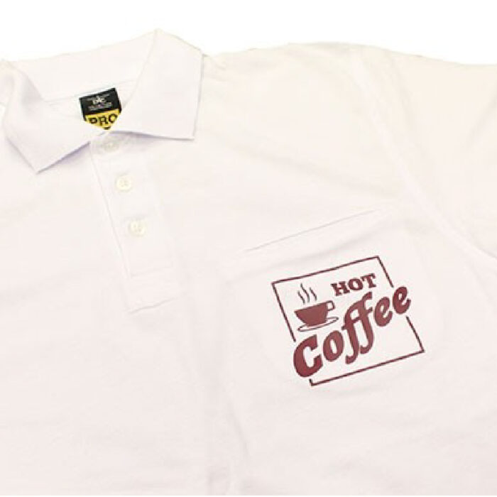 White Shirt with hot coffee logo using Maxxflex standard colours