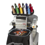 Melco EMT16X Embroidery Machine with Black tiger design jacket