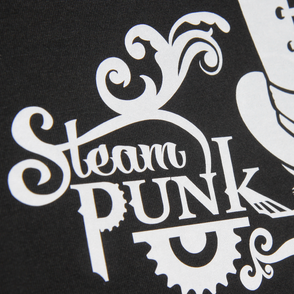 White Steam Punk design on shirt made with Sef Flex Cut Sticky Glow In The Dark Vinyl