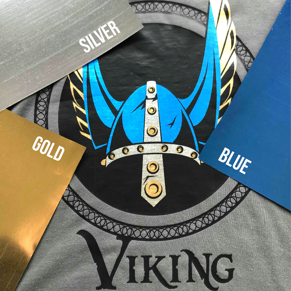 Viking Shirt made with Sef Metalflex Silver Blue and Gold Vinyl