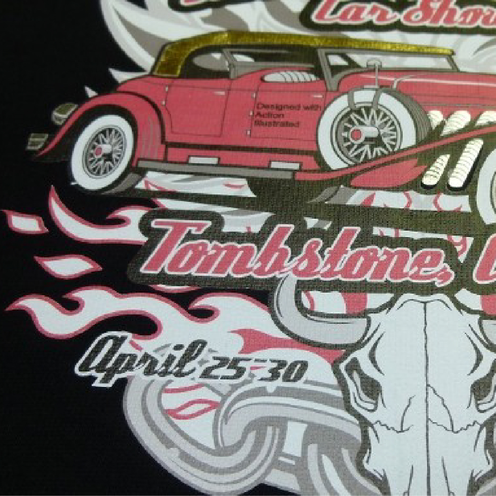 Car design on black shirt made with Sef Tatoo Vinyl