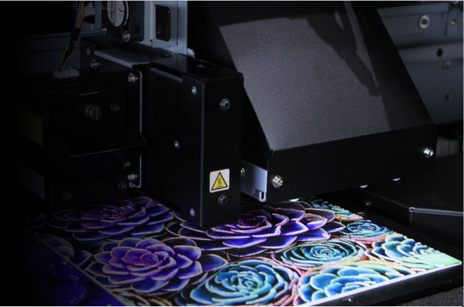 Roland Versa UV Flat Bed Printer printing flower design