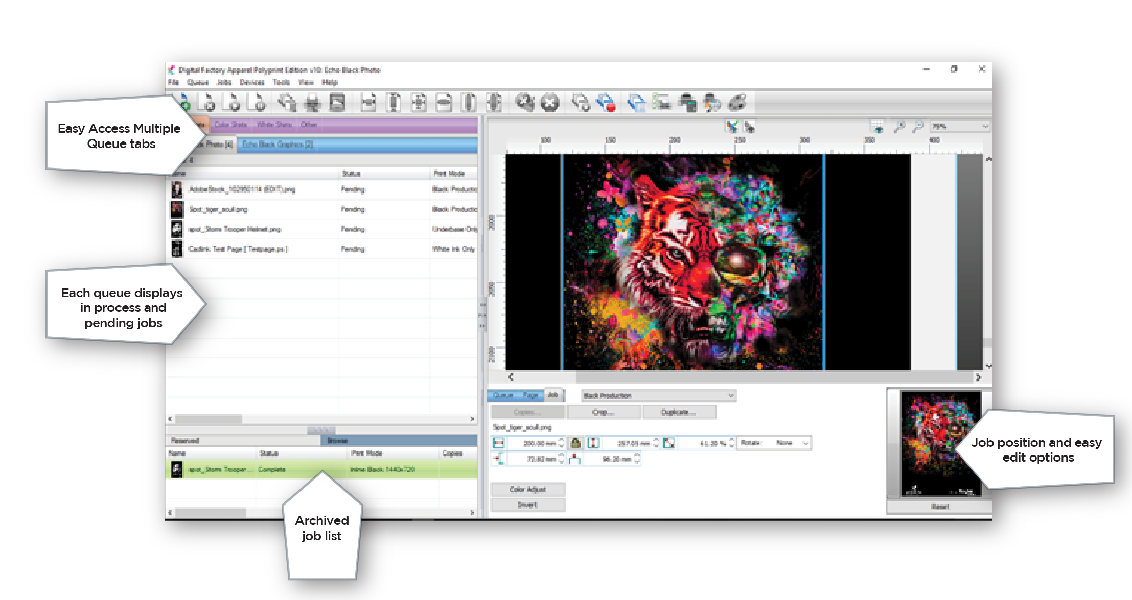 Texjet Echo2 Direct to Garment Printer Digital Factory Software Screenshot Diagram