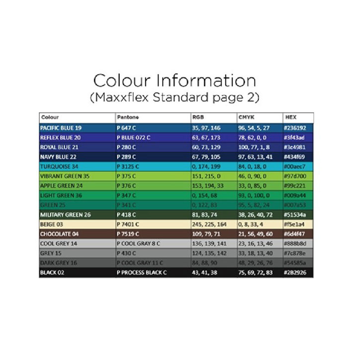 Sef Maxxflex Vinyl Colour Chart