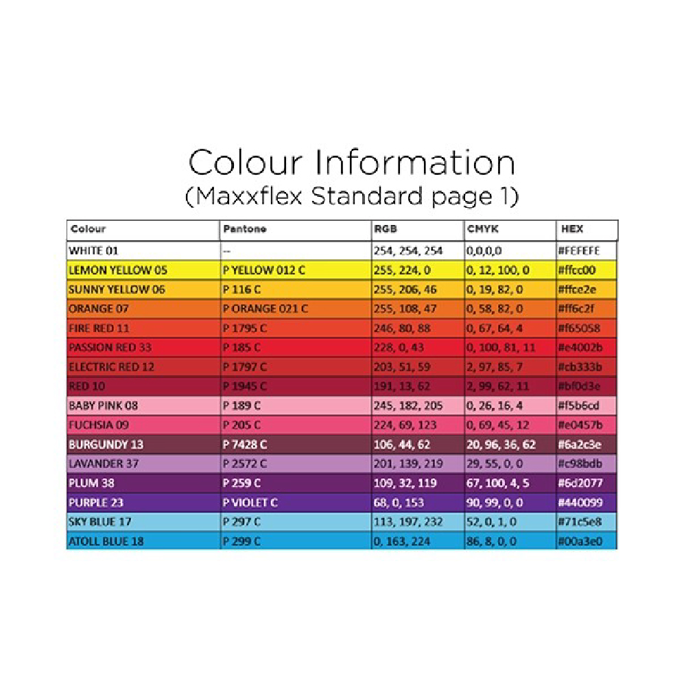 Sef Maxxflex Vinyl Colour Chart