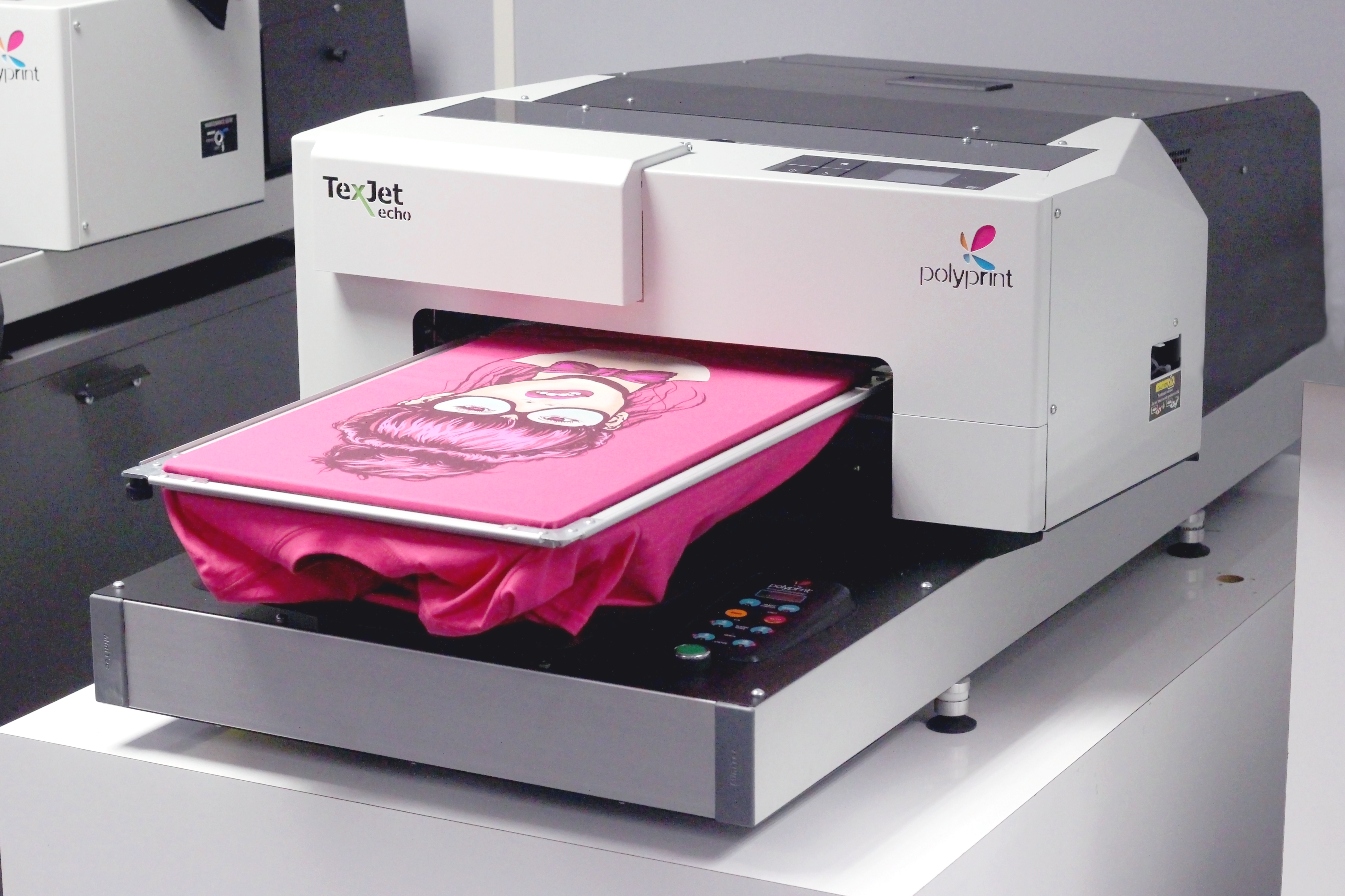 Texjet Echo2 Direct to Garment Printer with pink garment