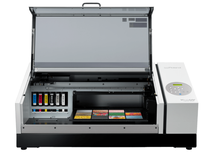 Roland VersaUV LEF2 Series UV Flat Bed Printer with lid open Roland VersaUV LEF2 Series UV Flat Bed Printer with lid open