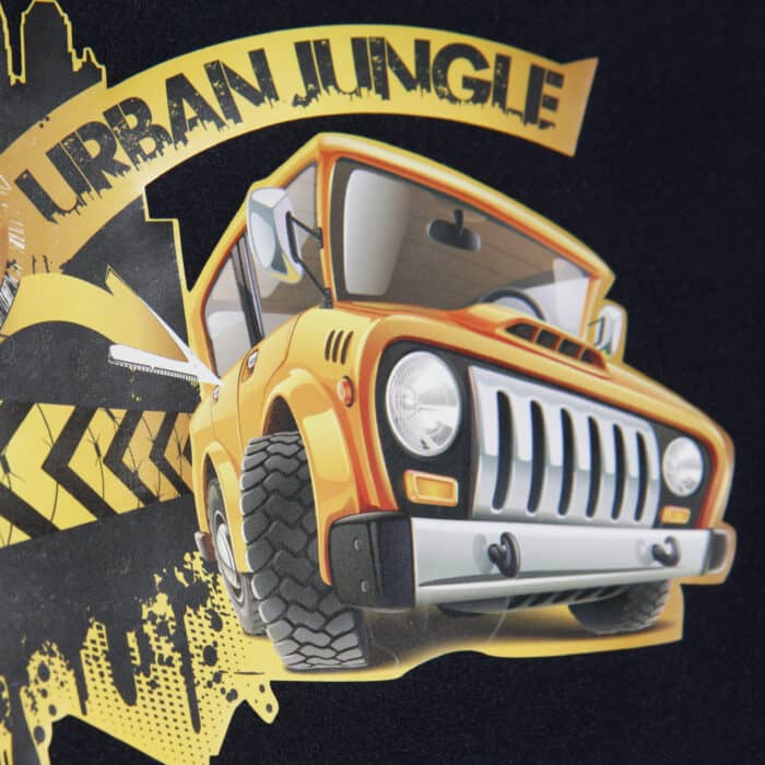 Urban jungle design on black shirt made with Sef Tatoo Nylon Vinyl