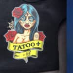 Mexican lady design on black shirt made with Sef Tatoo Plus