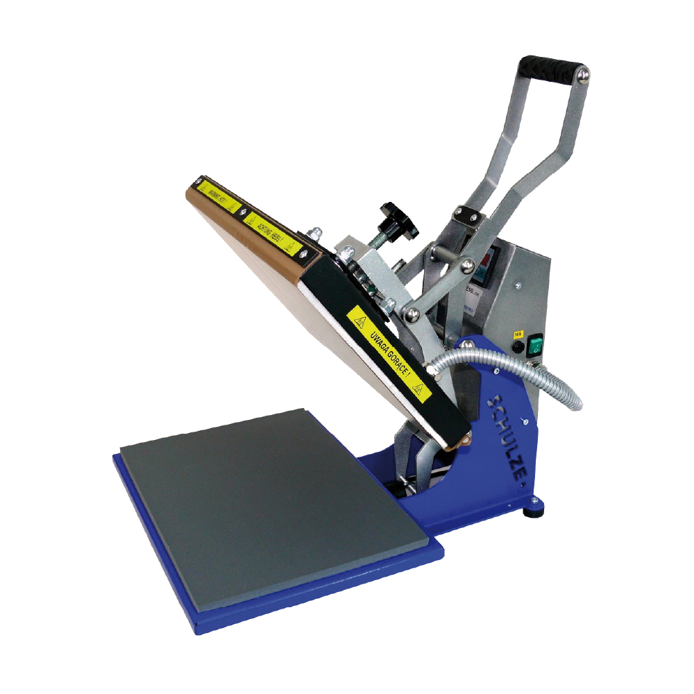 Schulze Bluepress Auto Release Heat Press on white background Schulze Bluepress Auto Release Heat Press on white background