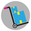 Delivery Wheelie Cart Icon on grey circle with transparent background