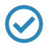 Blue tick icon on transparent background