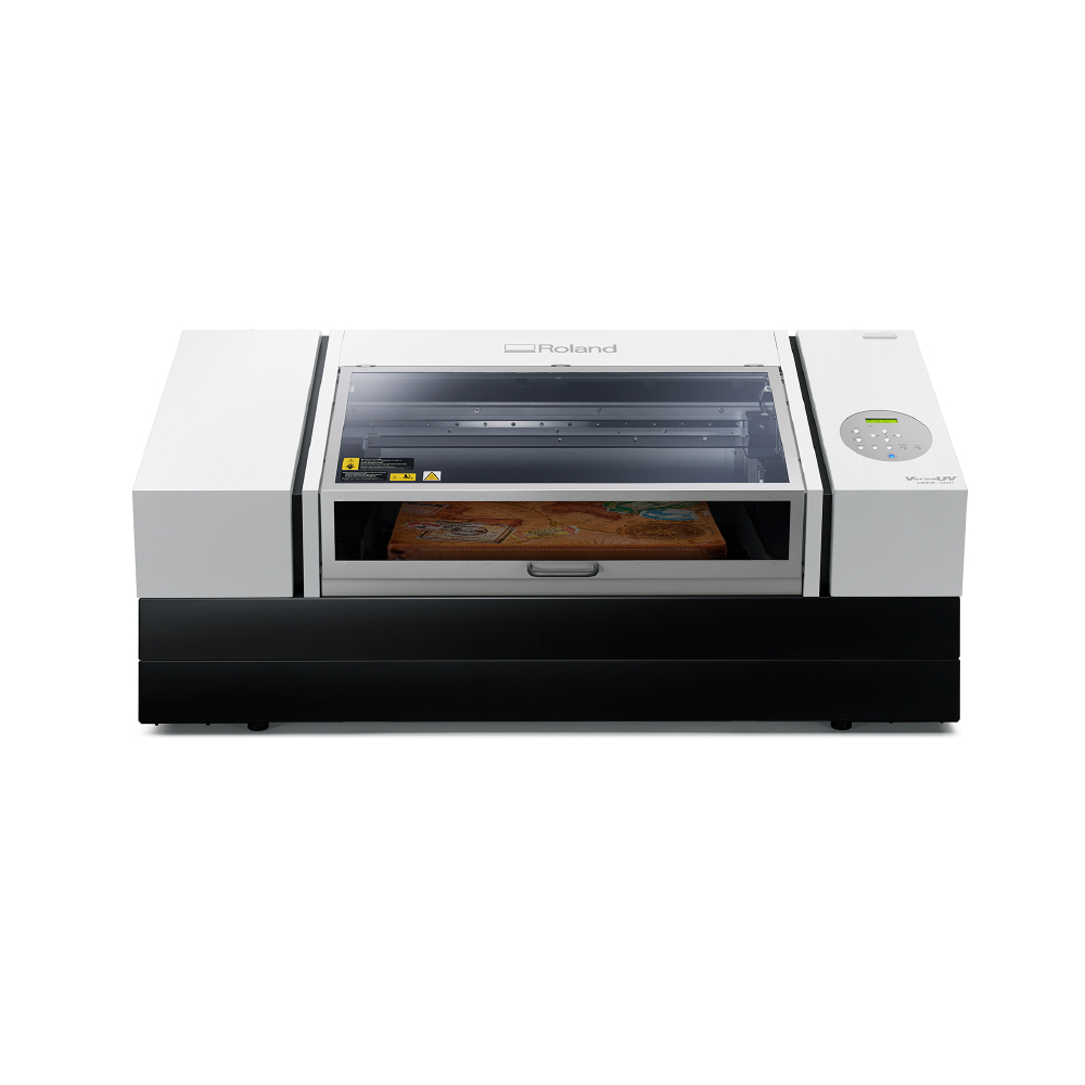 Roland Versa UV LEF-300D Flat Bed Printer with lid closed on white background