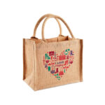 Brown thatch Bag with heart design printed with Forever Five Star Universal Paper on white background