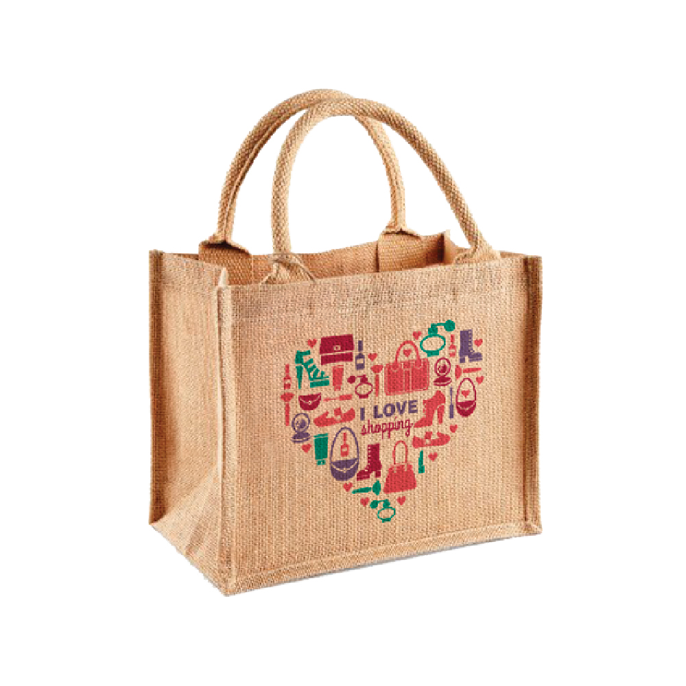 Brown thatch Bag with heart design printed with Forever Five Star Universal Paper on white background