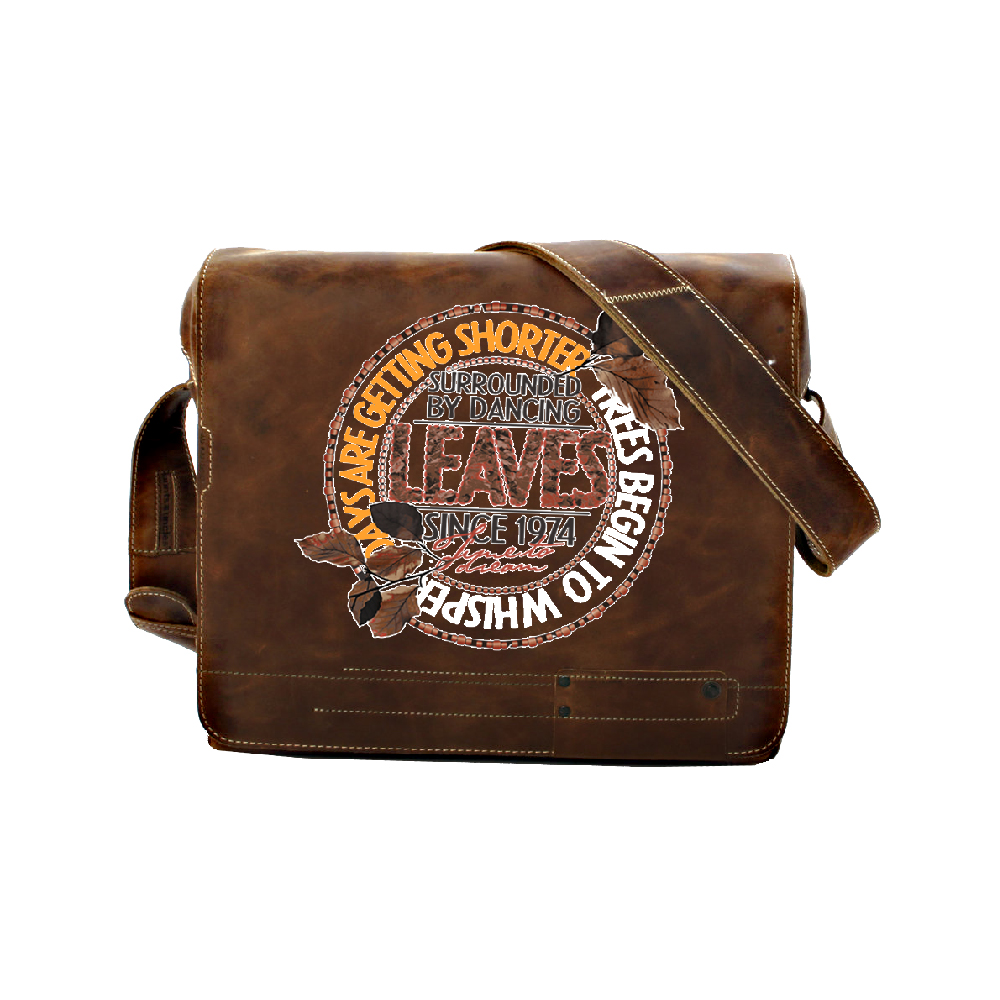 Brown Satchel Bag with printed design using Forever Laser Dark No Cut B Lite Paper on white background