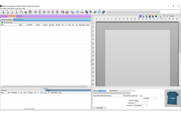 Digital Factory Print queues according to textile colour screen