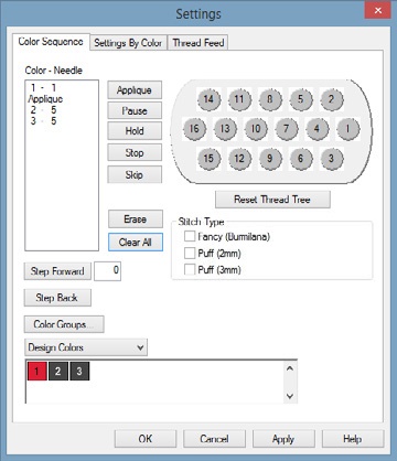 Melco Setting the Color Sequence for an Appliqué Design