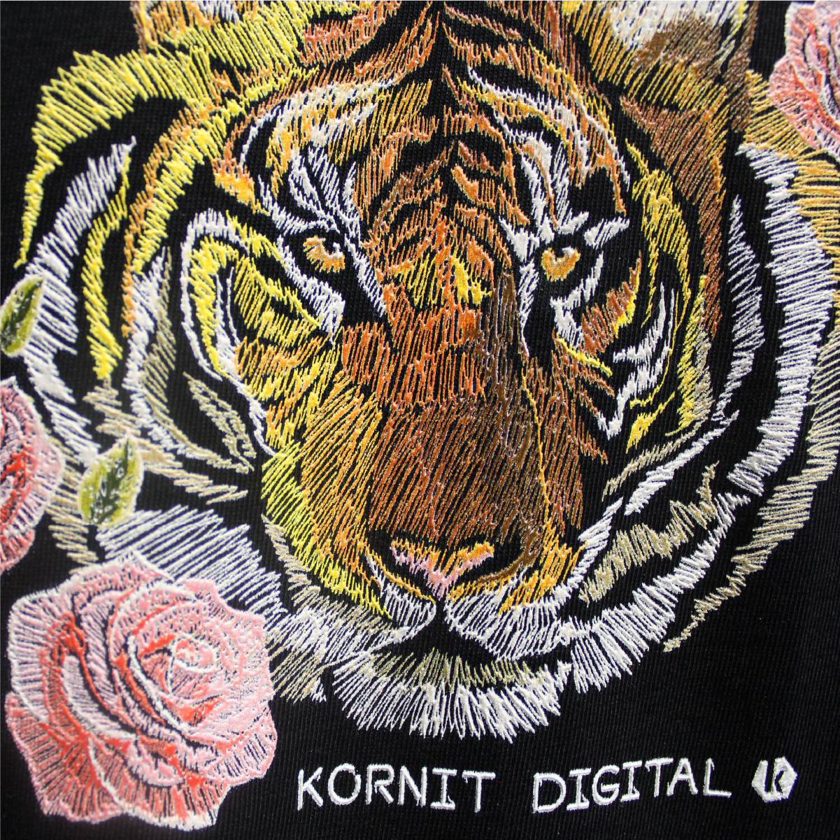 Kornit Atlas Max Direct-to-Garment Printer - Lion print with embroidery effect