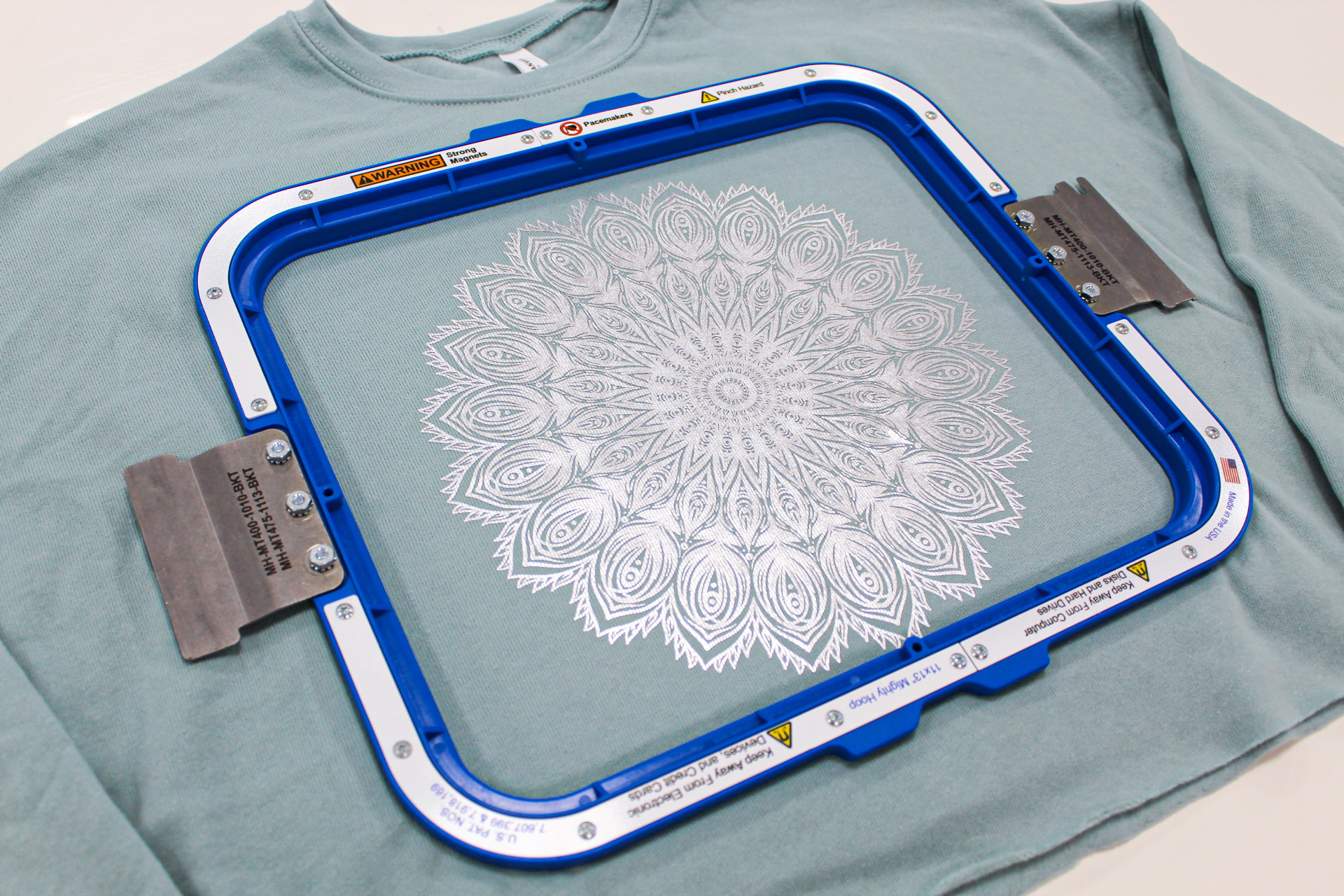 Mixing it up article -Step 6 - Hoop garment ready for machine